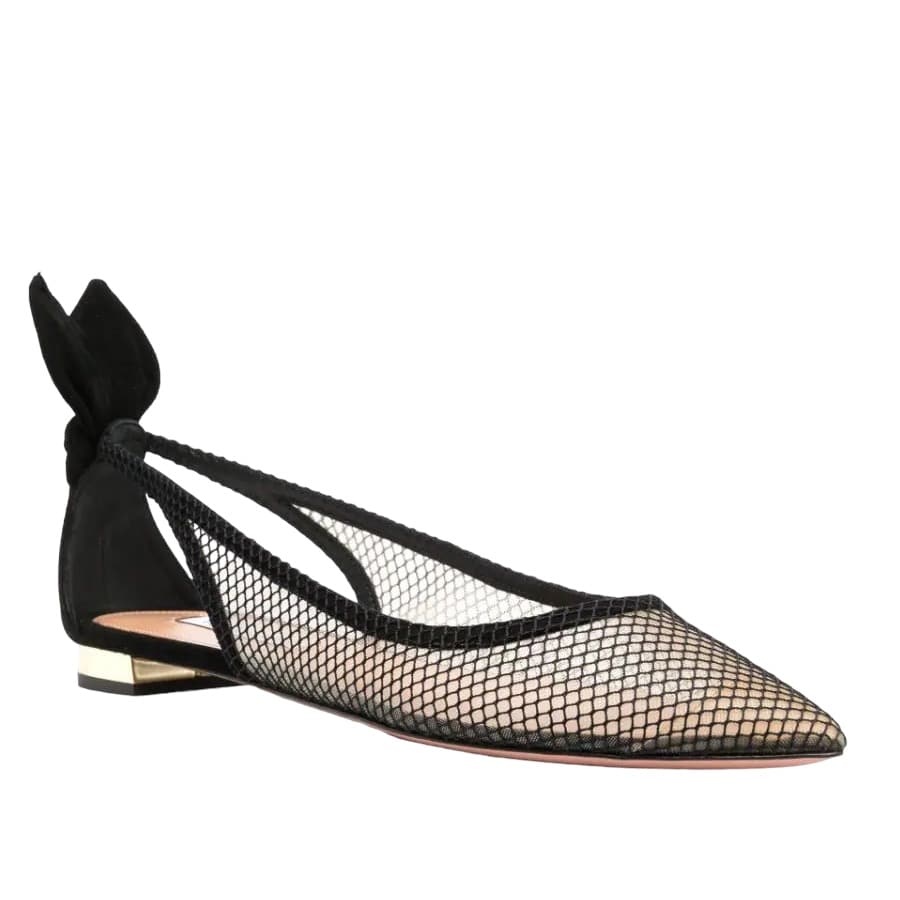 Aquazzura bow-embellished mesh ballerina shoes