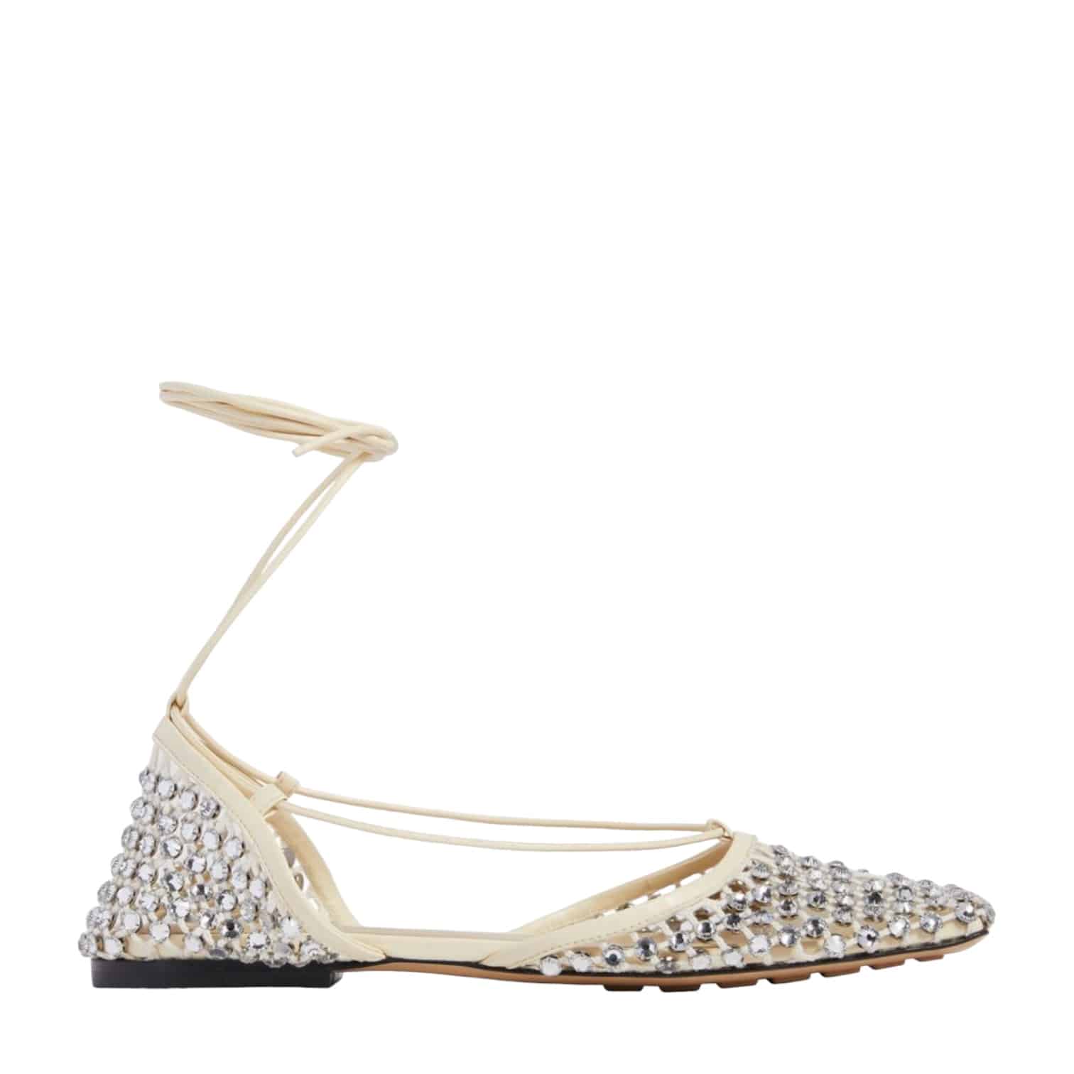 Bottega Veneta Sparkle Stretch Lace-Up Flat Sandals